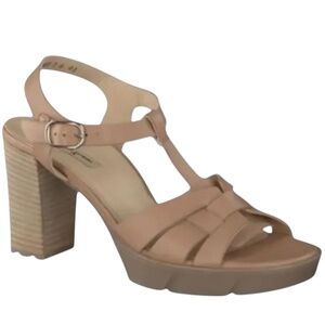 PAUL GREEN Raven Platform Sandals Desert Light Nappa Leather Block Heel NWOB